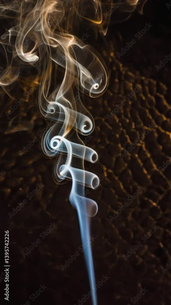 Poster an abstract scene where dynamic black incense smoke