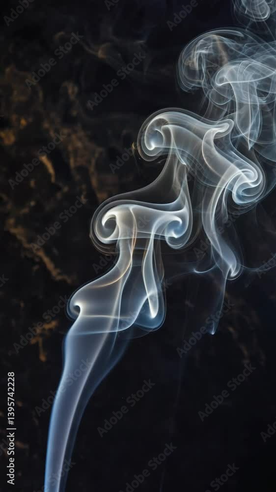 Poster an abstract scene where dynamic black incense smoke