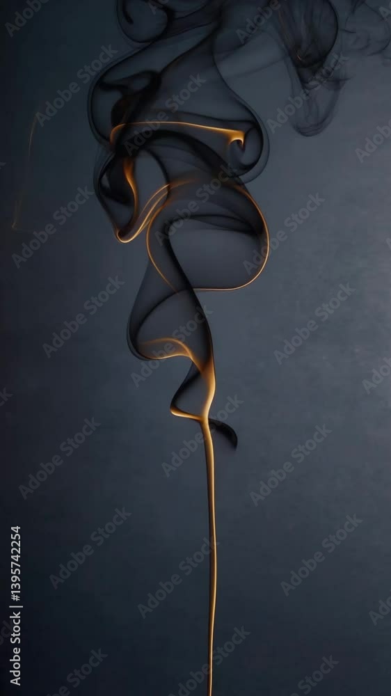 Poster an abstract scene where dynamic black incense smoke