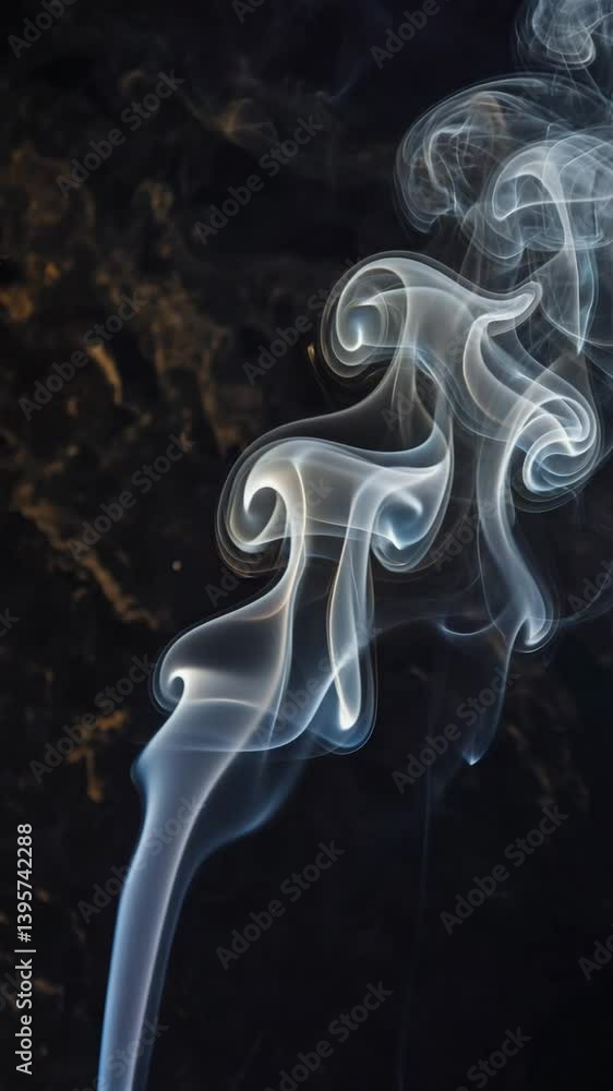 Poster an abstract scene where dynamic black incense smoke