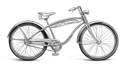 Chrome cruiser bicycle isolated on white background.