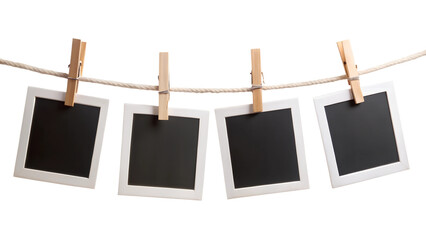 four blank instant photo frames hanging on a rope