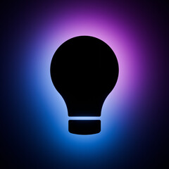 Light Bulb icon with Blue and Purple Neon Light on Dark Background.