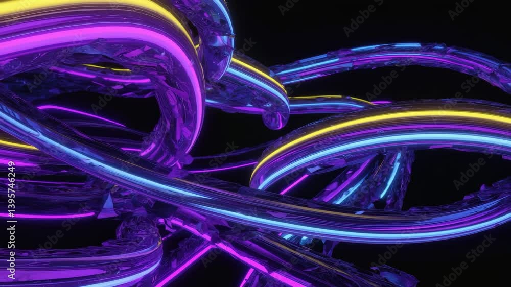 Aufkleber  over interlacing colorful wave lines dotted with glittering particles, twisting and reflecting 
