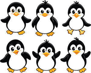 Cute Winter Penguin  – Cartoon Arctic Penguins in Hats, Scarves, and Holiday Outfits for Christmas, Kids Decor, Stickers, and Greeting Cards