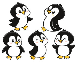 Cute Winter Penguin  – Cartoon Arctic Penguins in Hats, Scarves, and Holiday Outfits for Christmas, Kids Decor, Stickers, and Greeting Cards