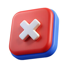 Obraz premium 3D Red Cross Button Icon on Transparent Background