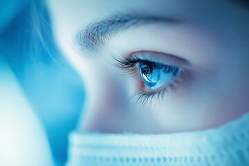 A close-up of an eye with a mask, capturing detail and emotion, symbolizing introspection and awareness.