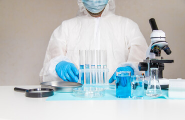 Water research in the laboratory. Selective focus.