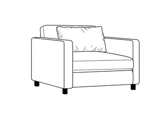 Armchair Line Drawing with Cushion Isolated on White