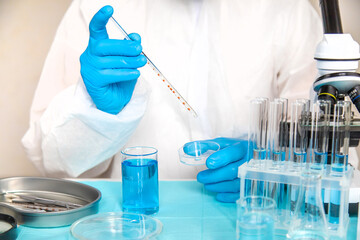 Water research in the laboratory. Selective focus.