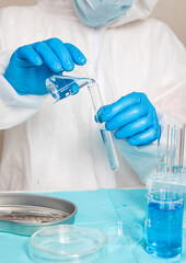Water research in the laboratory. Selective focus.