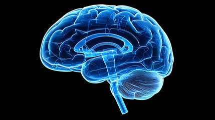 Detailed 3d Rendering Of A Human Brain In Blue Colors With Black Background
