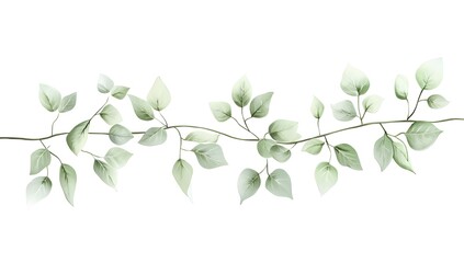 Obraz premium Illustration of an elegant garland made from delicate green leaves, elegantly arranged along the bottom edge on a white background,