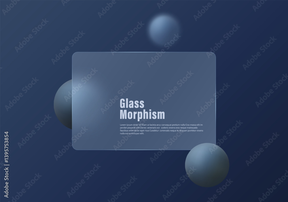 Poster glass morphism vector background with dark blue gradient and frosted ui panel