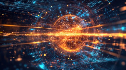 Obraz premium Quantum Core Glowing with Intricate Digital Project