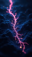Vagus Nerve Stimulation, pink lightning strikes, digital illustration of neural activity.