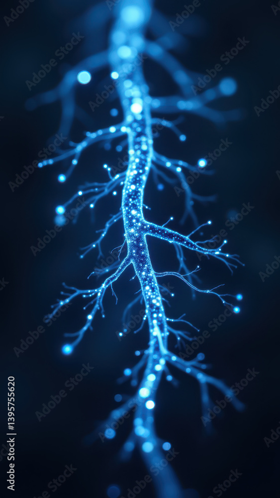 Aufkleber a microscopic view of a human nervous system with bright blue staining, showcasing the intricate web