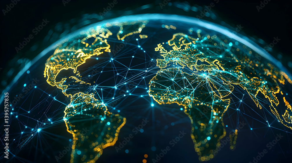 Poster global networked world map visualization