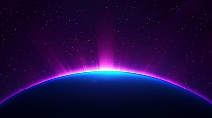 A modern widescreen illustration featuring a glowing shine background with blue light rising from the planet's horizon