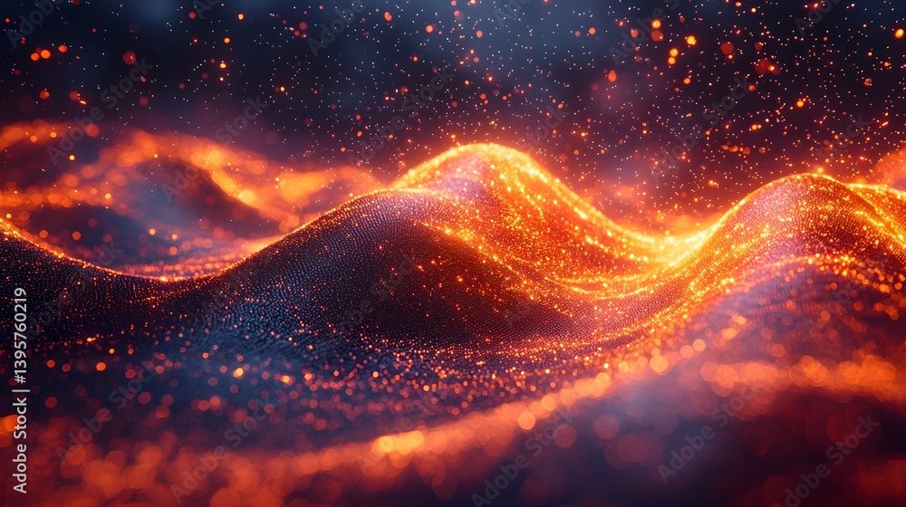 Poster glowing funnel graph with animated particles flowing through layers