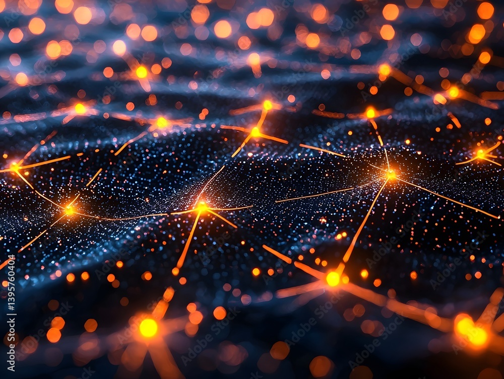 Poster glowing network of interconnected nodes and lines