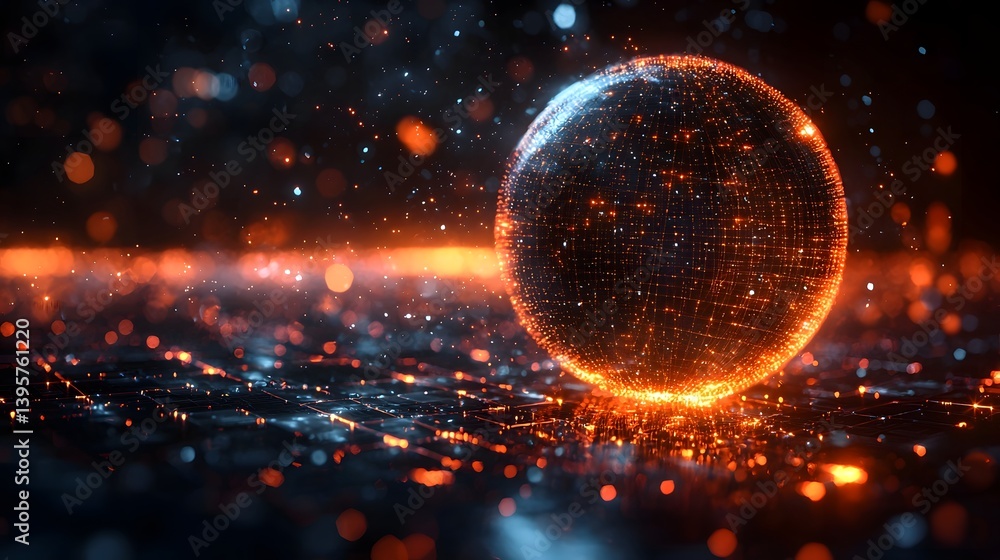 Poster futuristic 3d sphere graph representing interconnected global data