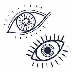 Blue vector eye icon with a spiral pattern design element