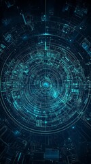 Fototapeta premium A dark background serves as the foundation for an abstract digital artwork with a circular blue and white design