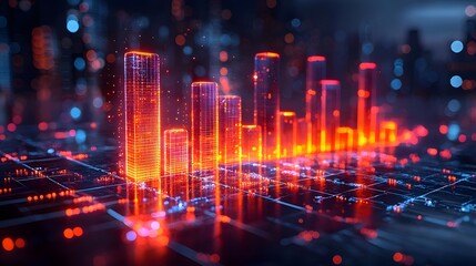 Futuristic cityscape with glowing transparent data visualization