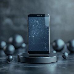 Smartphone Mockup on Pedestal with Dark Futuristic Background