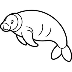 Manatee vector line art on white background