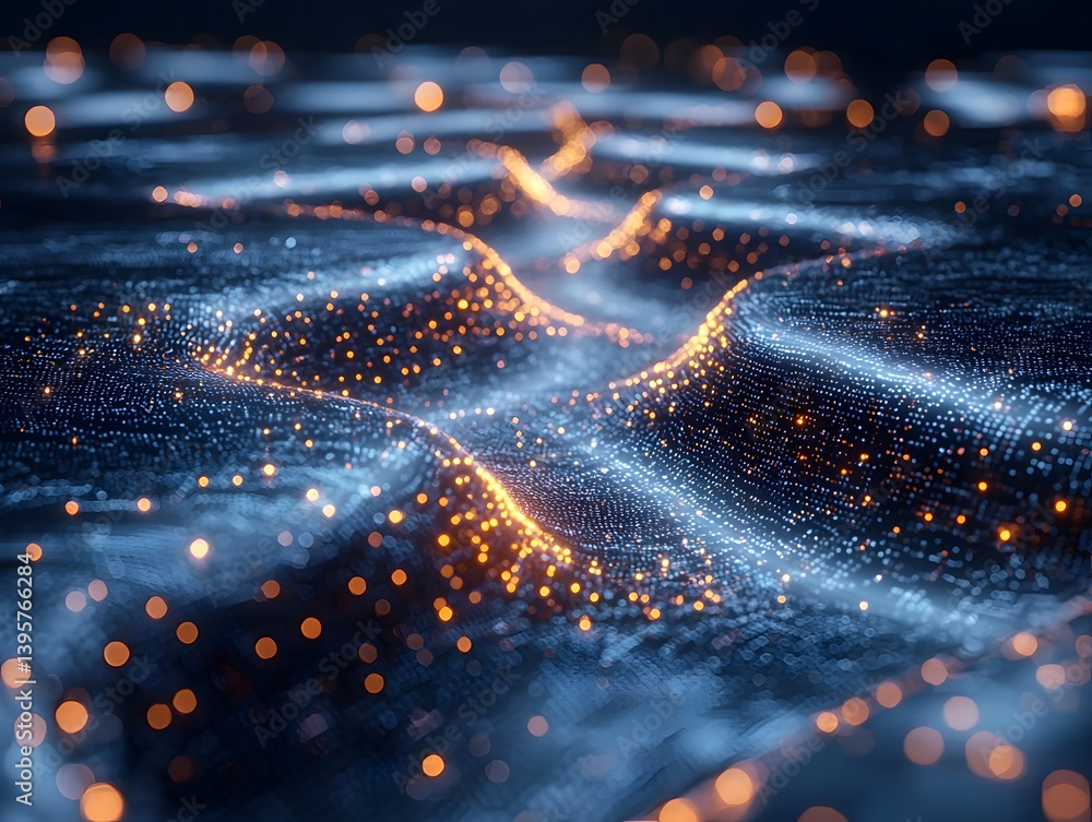 Poster futuristic digital data stream cascading like a glowing waterfall