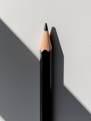 Close-up of a black pencil with an orange tip. the pencil is positioned in the center of the image, with the tip pointing towards the right side of the frame.