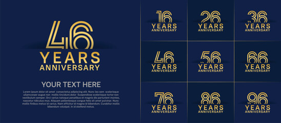 Naklejka premium Anniversary logo set with double line number style. golden color can be use for special moment