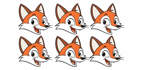 Obraz premium Vector Cartoon Fox Heads Clipart - 6 Smiling Orange White Foxes - Cute Animals for Kids
