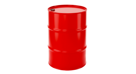 Isolated red metal barrel on a black background in a studio with soft lighting and reflections