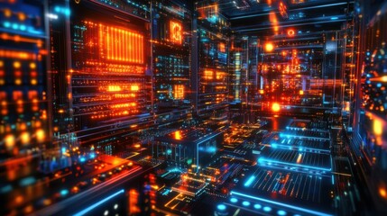 Obraz premium High-tech futuristic quantum computing room