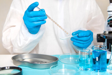Water research in the laboratory. Selective focus.