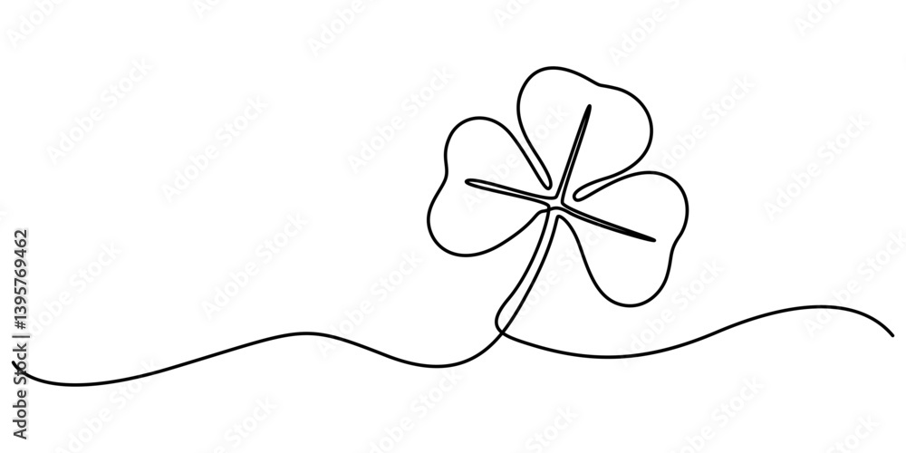 Fototapete happy st. patrick's day line drawing banner with shamrock with editable stroke banner, illustration 