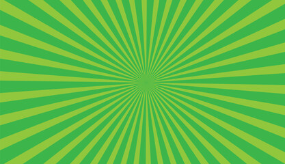 Sun rays green background, starburst anime pop art cartoon or comic, dotted texture and explosion effect or sunburst, halftone gradient, fun and exciting template frame.