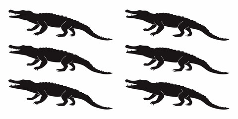 Black Crocodile Silhouettes Reptile Animals Heraldic Design Graphic Clip Art