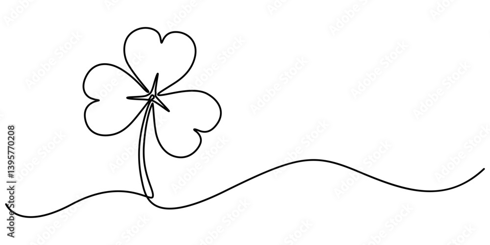 Fototapete Happy St. Patrick's Day Line Drawing Banner with Shamrock with Editable Stroke Banner, Illustration of a three-leaf clover in white background, clover three leaf continuous one line dawing. minimalist