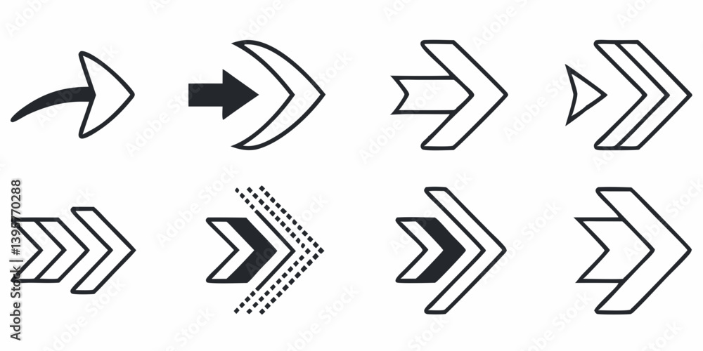 Poster vector set of black and white arrow icons in various styles for web & graphics