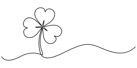 Happy St. Patrick's Day Line Drawing Banner with Shamrock with Editable Stroke Banner, Illustration of a three-leaf clover in white background, clover three leaf continuous one line dawing. minimalist
