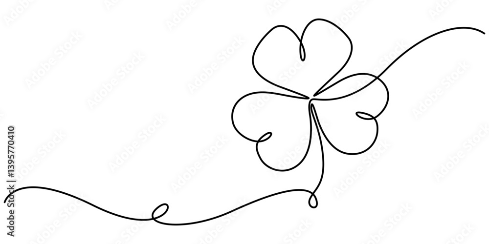 Fototapete Happy St. Patrick's Day Line Drawing Banner with Shamrock with Editable Stroke Banner, Illustration of a three-leaf clover in white background, clover three leaf continuous one line dawing. minimalist
