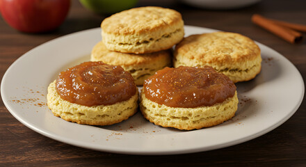 Comforting Plate Of Buttermilk Biscuits With Homemade Apple Butter And Cinnamon