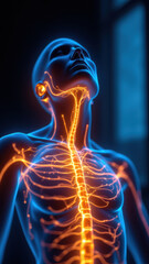 An MRI scan revealing a human torso with highlighted VNS (Vagus Nerve Stimulation) effects.