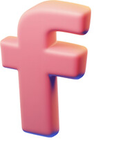 3D clay-rendered pink emoji letter F with a blue gradient on the bottom against a transparent background