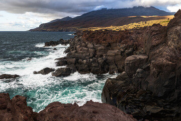 Volcanic plateau Yankito on Iturup Island. Kuril Islands
